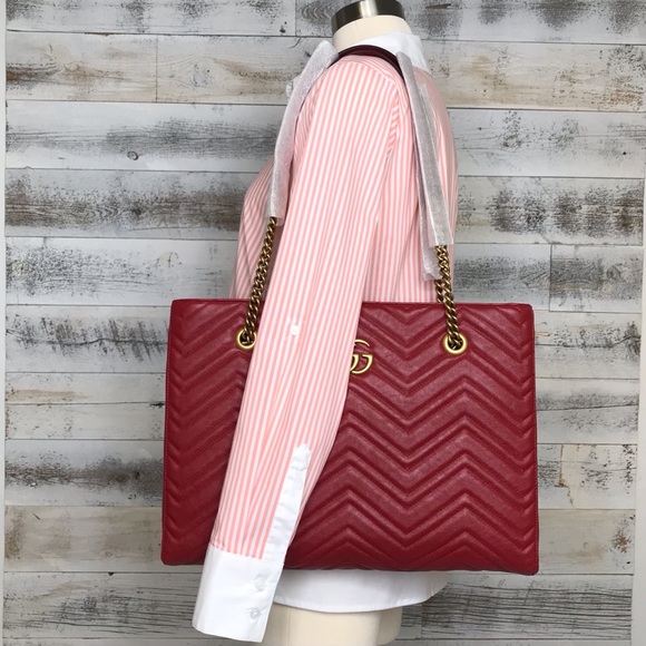 Gucci Red Quilted Medium Marmont Tote 524578 Bag - Picture 4 of 16